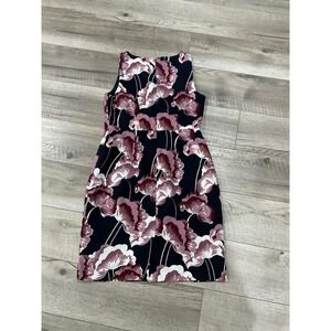 Ann Taylor Factory Petite Floral Sheath Dress Navy Plum Sleeveless 6P